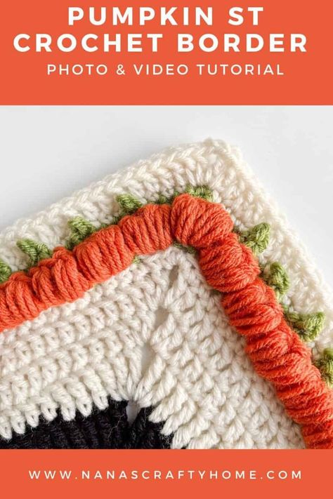 A Pumpkin Crochet Blanket Border is a free crochet pattern by Nana's Crafty Home! Discover the beauty of autumn in crochet with our Pumpkin Crochet Border pattern! 🍂 This meticulously crafted edging boasts vibrant pumpkin motifs set against a neutral backdrop, complete with delicate green leaves. Perfect for blankets, table runners, or festive garments. Add a touch of fall to your next project. 🧶 Blanket Border Crochet, Border Crochet Pattern, Fall Afghan, Beautiful Crochet Blanket, Blanket Border, Border Crochet, Fall Crochet Projects, Crochet Blanket Ideas, Crochet Blanket Border