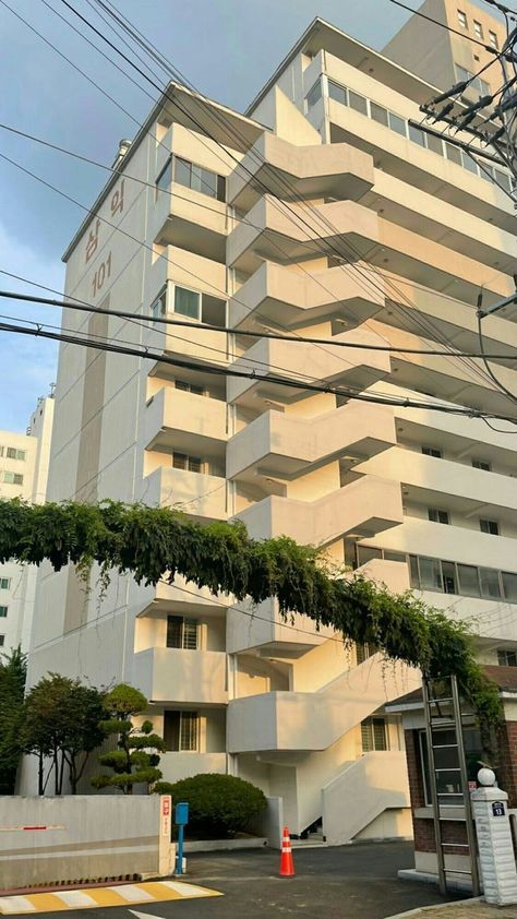 Korean Apartment Building Seoul, Korea Apartment Exterior, Apartment Exterior Korea, Korean Buildings Aesthetic, South Korea Apartment Aesthetic, South Korean Apartment, Tokyo Apartment Aesthetic, Korean Apartment Building, South Korea Apartment