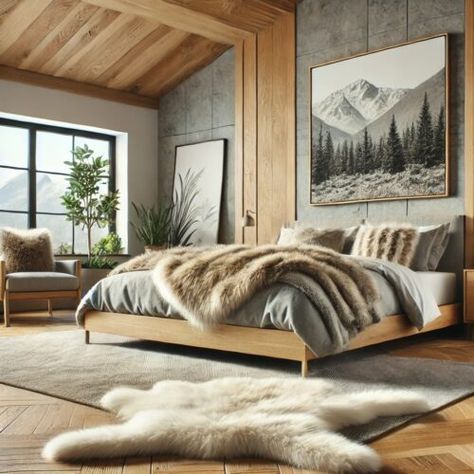 29 Majestic Mountain-Themed Bedroom Ideas - hausvibe Swiss Chalet Bedroom Decor, Aspen Bedroom Ideas, Ski Cabin Bedroom Decor, Modern Mountain Decor Interior Design, Mountain Aesthetic Interior Design, Montana Bedroom Ideas, Mountain Master Bed, Mountain Resort Interior Design, Mountain Cabin Bedroom Decor