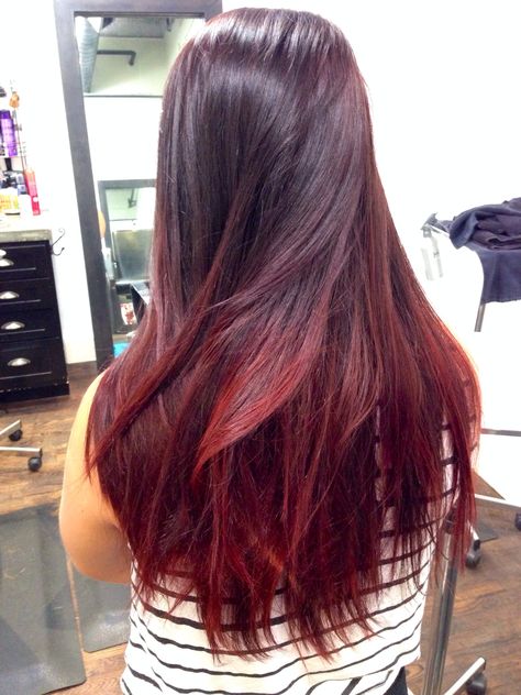 Ombré violet to red 2014 #wella #colorid #balayage #ombre Vine Red Hair Colour, Red Hair Colour, Red Hair Tips, Balayage Ombre, Hair Idea, Red Highlights, Orange Ombre, Hair Coloring, Red Hair Color