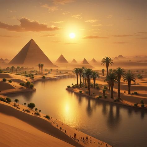 Image of a serene, epic ancient Egyptian Nile River desert scene at sunset, with warm golden tones stock photos Nile River Aesthetic, Nile River Ancient Egypt, Egypt Desert, Ancient Egypt Aesthetic, Egyptian Desert, River Tattoo, Egyptian Aesthetic, Egypt Resorts, River Nile