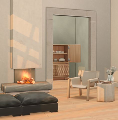 Sims 4 Furniture, Modern Kitchen Bar, Living Room Sims 4, Open Shutters, Low Bookshelves, Furniture Cc, Minimal Living Room, Minimal Living, Best Sims