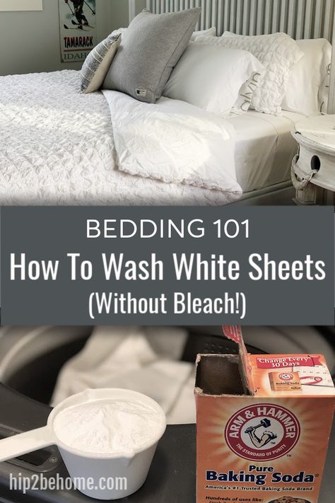 Bedding 101: How To Wash White Sheets Without Bleach Bedding 101, Cleaning White Clothes, Cleaning White Sheets, How To Bleach Whites, Dingy Whites, Washing White Clothes, Brighten Whites, White Bed Sheets, White Laundry