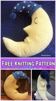 Knit Goodnight Moon Pillow Free Knitting Pattern Trendy Knitting, Knitted Toys Free Patterns, Goodnight Moon, Moon Pillow, Animal Knitting Patterns, Knitting Patterns Toys, Moon Pattern, Free Knitting Patterns, Knitted Animals