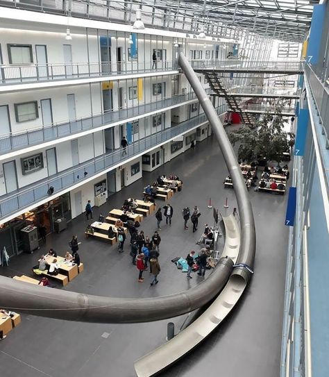 The Technical University Of Munich, Germany Has Slides On The 4th Floor If You Didn’t Feel Like Taking The Stairs Germany University, Technical University Of Munich, University Of Munich, Panda Photos, Wrapping Techniques, Reunification, Take The Stairs, Most Popular Memes, All In One App