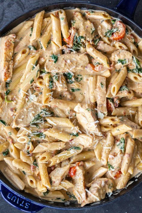 Creamy Tuscan Chicken Pasta, Cast Iron Skillet Recipes Dinner, Tuscan Pasta, Cast Iron Skillet Cooking, Creamy Tuscan Chicken, Tuscan Chicken Pasta, Skillet Dinner Recipes, Iron Skillet Recipes, Simply Home