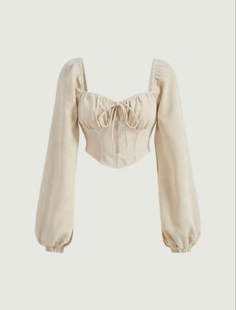 SHEIN MOD Knot Front Lantern Sleeve Bandana Hem Crop Blouse | SHEIN UK Trendy Fashion Tops Long, Corset Fashion Outfits, Fashion Tops Blouse, Trendy Fashion Tops, Beige Top, Crop Top Outfits, Women Blouses, Mode Inspo, Lantern Sleeve