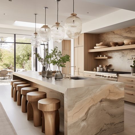 How to Make a Statement with your Powder Room Organic Modern Kitchen, Waterfall Kitchen, Open Plan Kitchen Living Room, Beautiful Houses, Oak Kitchen, Kitchen Room Design, Kitchen Inspiration Design, Kitchen Marble, Small Bathroom Decor