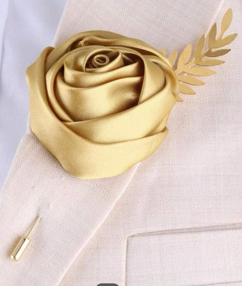 Gold Flowers Wedding, Gold Boutonniere, White And Gold Wedding Themes, Bridesmaid Bouquet Alternatives, Gold Corsage, Airplane Wedding, Gold Sash, Wedding Anniversary Cakes, Gold Wedding Inspiration