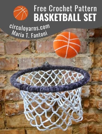 Free Crochet Pattern Basketball Set · Free Crochet Patterns Crochet Basketball, Learn Crochet, Shower Puff, Crochet Baby Toys, Fun Crochet Projects, A Basketball, Mug Rug, Free Crochet Patterns, Set Free