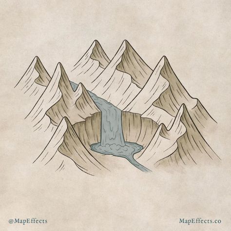 Draw A Waterfall, Waterfall Sketch, Fantasy Map Drawing Ideas, Fantasy Map Drawing, Map Drawing Ideas, Map Effects, Medieval Maps, Map Sketch, Fantasy Map Making