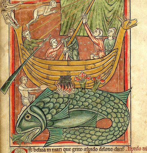 Bestiary Animali Fantastici Zoology Whale | Flickr - Photo Sharing! St Brendan, Medieval Paintings, Rome Antique, Medieval Life, Book Of Hours, Medieval Manuscript, Illuminated Manuscripts, A Whale, Sailing Boat