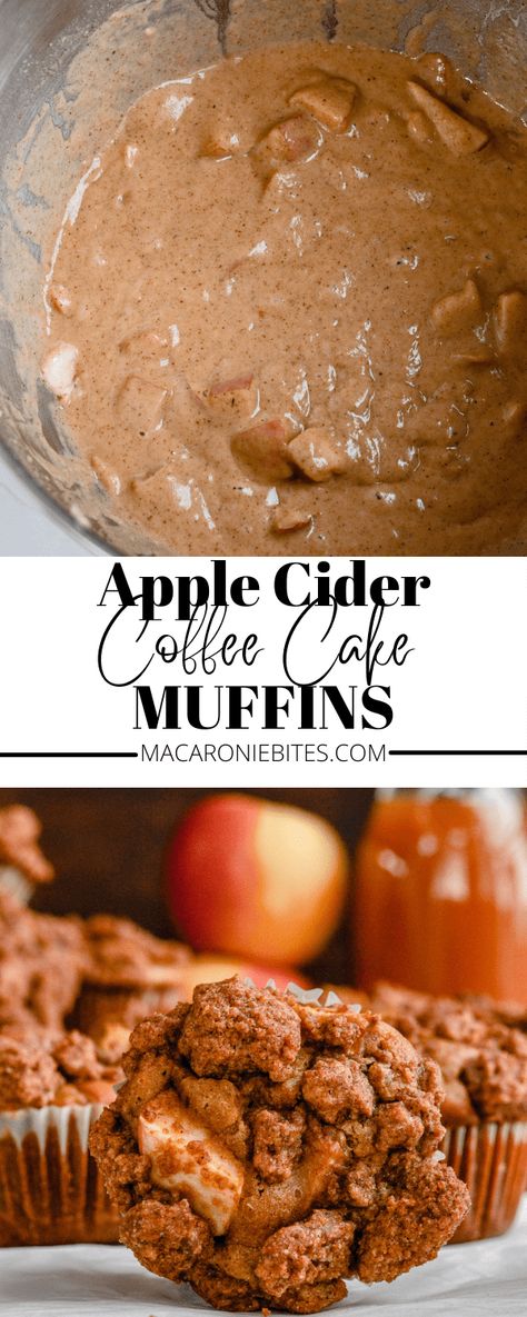 These Apple Cider Coffee Cake Muffins taste just like Fall feels! They're delicious, cozy, and easier to make than you may think. The crumble topping makes all of the difference. Try them for yourself! #Muffins #Fall #AppleCider #FallBaking Apple Coffee Cake Muffins, Apple Cider Coffee, Apple Crumble Topping, Apple Cider Muffins, Mini Caramel Apples, Glazed Pecans, Apple Coffee Cakes, Apple Pie Bars, Coffee Cake Muffins