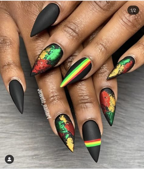 Juneteenth Nail Design, Jamaica Nails, Rasta Nails, Ballerina Acrylic Nails, Toe Nail Color, Gel Nail Art Designs, Fancy Nails Designs, Ombre Nail Designs, Dope Nail Designs