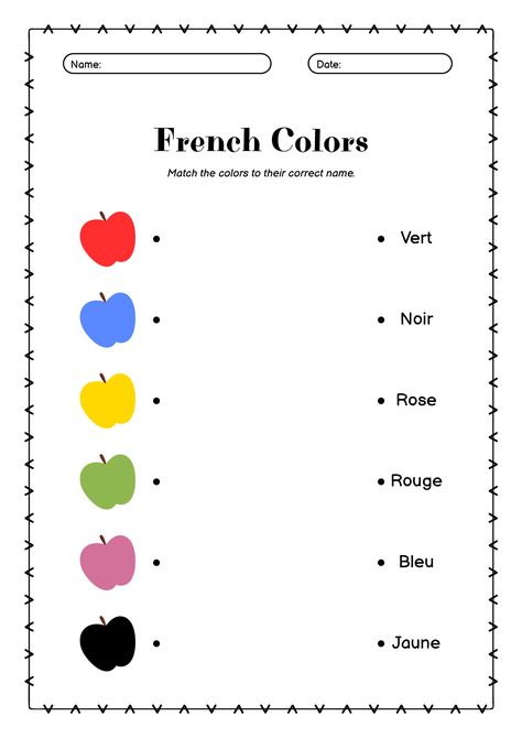 Bilingual French-English Colors Worksheet French Lessons Worksheets, Colors In French, French Preschool Activities, Colors Worksheet, French Language Learning Kids, Craft Activities For Toddlers, Learning French For Kids, French Practice, Primary Teacher