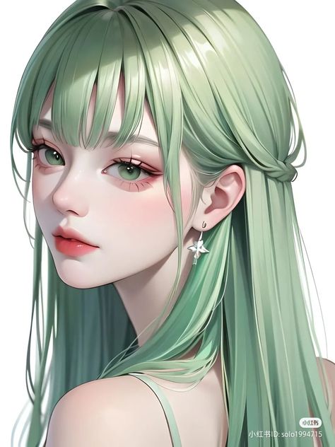 artist ID: solo1994715 // AI art Pfps Icons, Pinterest Icon, Lightroom Presets Tutorial, Pretty Makeup Looks, Pretty Green, Icon Pfp, Pretty Makeup, Green Hair, Girl Icons