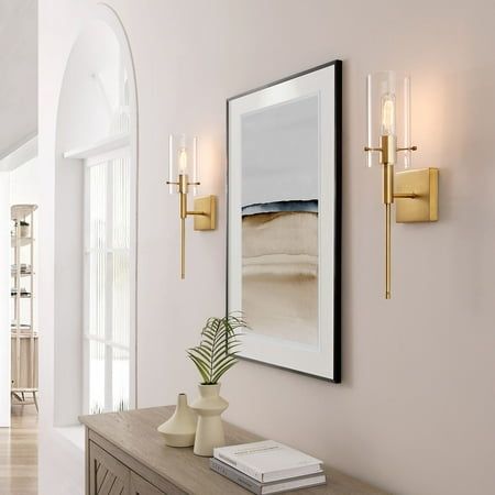 Crafted from metal with hand-blown glass shade, our versatile sconce makes a brilliant addition to an entry, hallway, or bathroom. Clean and simple shape glass shades fixed by painted bronze thumbscrews, matching the fixture for sleek precision. Budget-friendly set of two-wall sconces is a great lighting solution for your daily routine use. This collection includes 2, 3, and 4 light vanity light options; combine several throughout your home for a complementary look (all sold separately). Color: Dining Sconces, Wall Sconces Living Room, Sconces Living Room, Indoor Wall Sconces, Entry Hallway, Wall Sconces Bedroom, Modern Wall Sconces, Dining Room Walls, Wall Decor Set