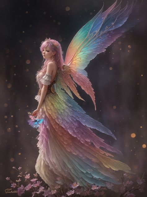 Asrai Fairy, Rainbow Fairy Aesthetic, Fairy Beauty, Fairy Wings Costume, Magic Creatures, Angel Light, Rainbow Fairy, Faery Art, Anime Mermaid