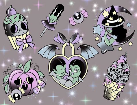 trailertrashtattoo77@gmail.com’s Instagram profile post: “In anticipation of #halloween2020 .... here’s some new spookies I have available. 👻💀🍦🎃Plz email trailertrashtattoo77@gmail.com to grab…” Spring Halloween, Pastel Goth Art, Grunge Tattoo, Valentines Day Clipart, Spooky Tattoos, Halloween Tattoo, Hand Lettering Art, Canvas Drawings, 1 Tattoo