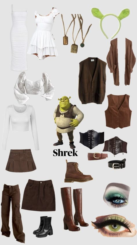 Shrek And Fiona Costume, Fiona Costume, Halloween Constumes, Shrek Costume, Cute Group Halloween Costumes, Classy Halloween Costumes, Matching Halloween Costumes, Trio Halloween Costumes, Clever Halloween Costumes