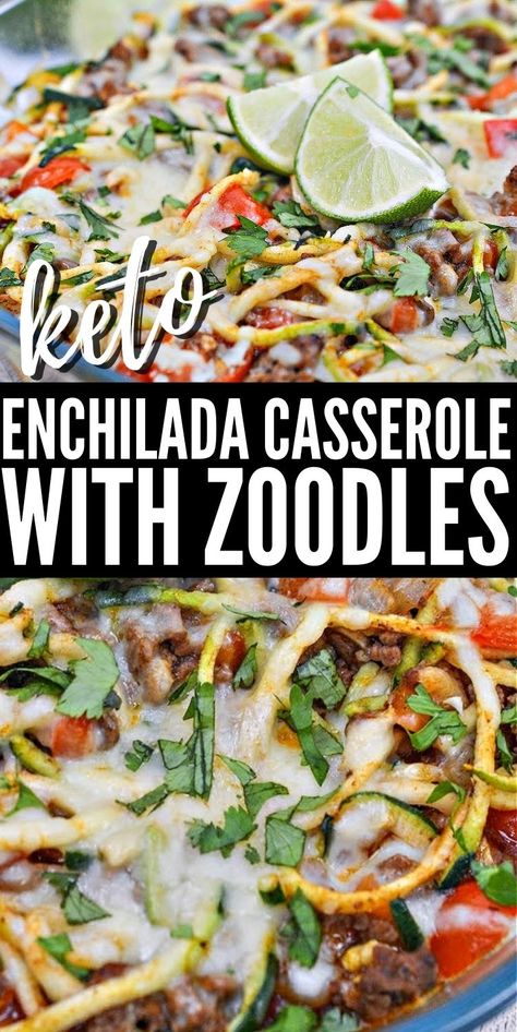 Keto Enchilada Casserole With Zoodles - Easy Keto Dinner Zoodle Recipes With Hamburger, Recipes Using Zoodles, Recipes With Zoodles, Keto Zoodle Recipes, Keto Enchilada Casserole, Keto Zoodles, Keto Enchiladas, Melting Potatoes Recipe, Stylish Cravings