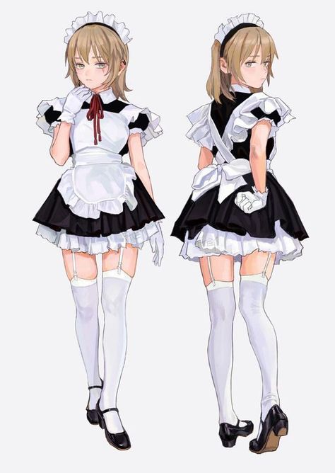 Maid Poses Reference, Maid Outfit Drawing, Maid Pose, Maid Character, Maid Outfit Anime, Character Design Girl, Anime Maid, Maid Outfit, 캐릭터 드로잉