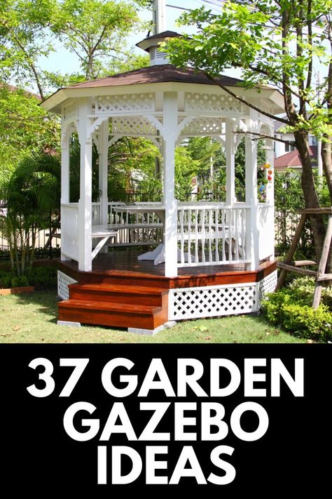 Small Gazebo Ideas Backyard Outdoor, Gazebo Ideas For Front Yard, Gazebo In Backyard, Country Gazebo Ideas Backyard, Gazebo Makeover Diy, Small Garden Gazebo Ideas, Octagon Gazebo Ideas Backyard, Plants Around Gazebo Landscaping Ideas, Secret Garden Gazebo