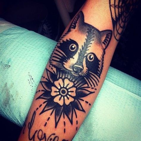 http://tattoomagz.com/tattoo-by-chaim-machlev-2/cute-panda-tattoo-by-josh-stephens/ Racoon Tattoo, Raccoon Tattoo, Americana Tattoo, Panda Tattoo, Tattoo Time, Traditional Tattoo Flash, Traditional Tattoos, American Traditional Tattoo, Nature Tattoos