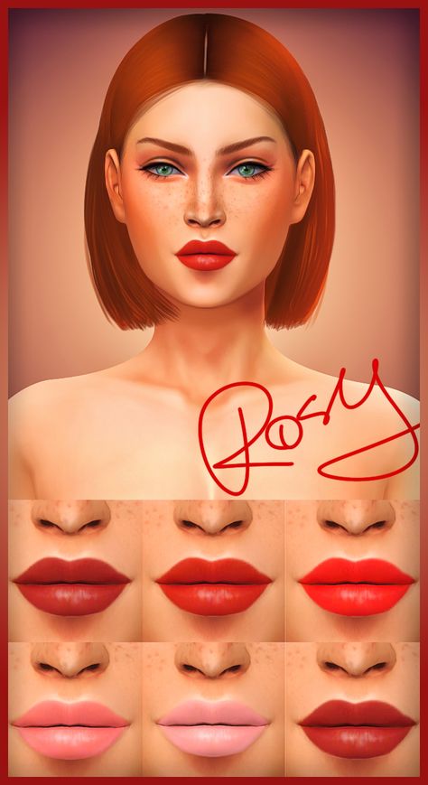 Rosy Red Lipstick Vixella Sims 4 Cc, Sims Cc Makeup, Summer Eye Makeup, Sims 4 Cc Eyes, Red Lipstick Makeup, Makeup Cc, Sims 4 Cc Makeup, Sims 4 Dresses, Red Makeup