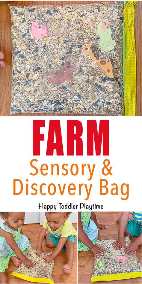 Farm Sensory & Discovery Bag - HAPPY TODDLER PLAYTIME Create a super fun discovery sensory bag for your toddler using their favourite farm puzzles pieces. It’s an amazing way to learn animals and the sounds they make. #toddleractivity #sensoryactivity #kidsactivity Farm Animal Sensory Play, Farm Animal Activities For Babies, Farm Animals Activities For Babies, Farm Animals Toddler Activities, Farm Sensory Bin Preschool, Amazing Animals Infant Theme, Toddler Animal Activities, Amazing Animals Theme Toddlers, Farm Animals Activities For Toddlers