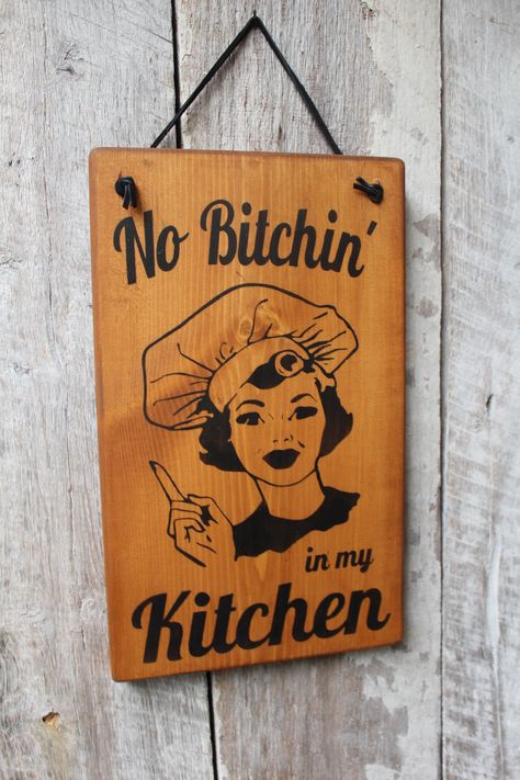 Edgy Kitchen Decor, Funny Kitchen Quotes, Cricut Signs, Kitchen Planning, Funny Kitchen Signs, Primitive Wood Signs, Witch Signs, Noodle Board, Western Bedroom