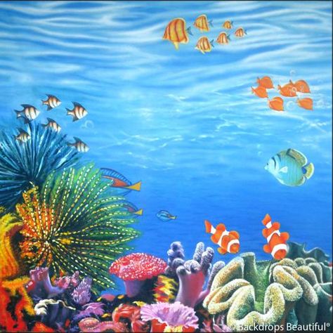 Backdrops: Coral Reef D Coral Reef Wall Mural, Underwater Coral Reef Painting, Coral Reef Watercolor Paintings, Coral Reef Painting Acrylics, Coral Reef Painting, Coral Reef Drawing, Painting Underwater, Coral Painting, Ocean Mural