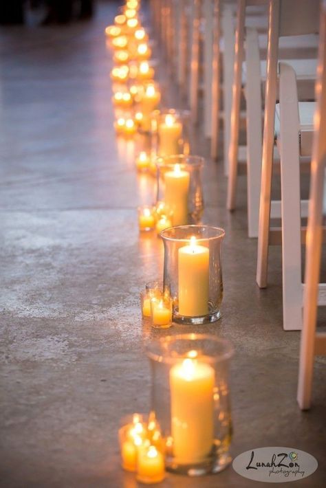 Candlelit Aisle, Candle Pathway, Winter Wedding Aisle, Wedding Aisle Candles, Aisle Candles, Pew Decorations, Gettin Hitched, Commitment Ceremony, Brooklyn Wedding