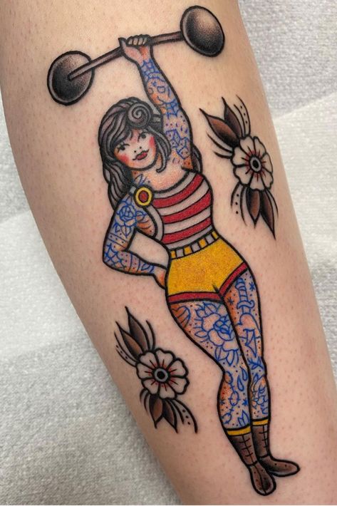 Stronger Tattoo, Circus Tattoo, Strong Tattoos, Strong Woman Tattoos, Pin Up Girl Tattoo, Tattoo Old School, Strength Tattoo, Theme Tattoo, Vine Tattoos