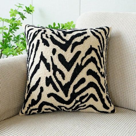 One Embroidered Tiger Pattern Pillow Cover, Light Luxury Decorative Pillowcase For Living Room Bed Sofa Cushion Back Pillow Cover | SHEIN UK Cheetah Pillow, Fleece Crafts, Disco Decorations, Dorm Inspo, Embroidered Throw Pillows, Living Room Bed, Tiger Pattern, Bed In Living Room, Black Cushions