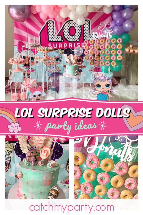 Take a look at this fantastic LOL Surprise Dolls birthday party! The  birthday cake is so cute! See more party ideas and share yours at CatchMyParty.com #catchmyparty #partyideas #lolsurprisedolls #lolsurprisedollsparty #girlbirthdayparty Lol Surprise Party Food, Lol Party Food, Lol Surprise Food Ideas, Lol Doll Birthday Cake, Lol Doll Birthday Party Ideas, Lol Birthday Party Ideas, Lol Doll Birthday Party, L O L Surprise Party, Lol Surprise Dolls Party Ideas