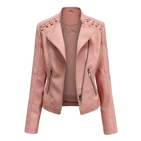 QIJIE Womens Faux Leather Zip Up Jackets PU Short Coat Fall Slim Fit Biker Outwear Plus Size Pink XL - Walmart.com Washed Leather Jacket, Womens Leather Jackets, Autumn Coats, Lamb Jacket, Jaket Motor, Faux Leather Jacket Women, Womens Crop Top, Leather Coat Womens, Ladies Short Jackets