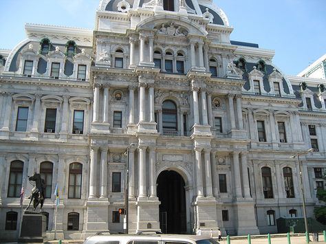 5. Neoclassicism (18th Century Classicism) - A.  French Empire Architecture  - Philadelphia - French 2nd Empire French Second Empire Architecture, Empire Architecture, New Classical Architecture, Classic Facade, House Facades, Classic Building, Classic Villa, Neoclassical Architecture, French Architecture