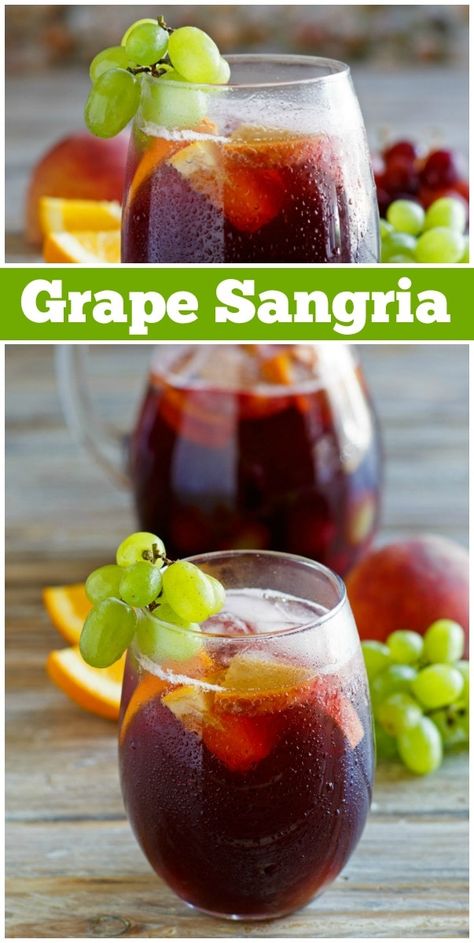 Grape Sangria recipe from RecipeGirl.com #grape #sangria #recipe #RecipeGirl Easy Sangria Recipes, Sangria Ingredients, Sangria Recipe, Best Cocktail Recipes, Food Stamps, Sangria Recipes, Drinks To Try, Margarita Recipes, Red Food