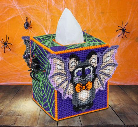 Plastic Canvas Candle Holder Pattern, Plastic Canvas Candle Holders, Bat Plastic Canvas Pattern, Plastic Canvas Candle, Plastic Canvas Box Patterns, Kleenex Box Cover, Spooky House, Placemats Patterns, Spring Bunny