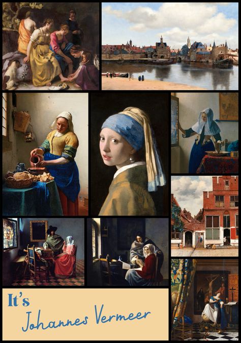 The “It’s Johannes Vermeer” collage of the greatest painters of the Dutch Golden Age Johannes Vermeer’s most famous paintings (Girl with a Pearl Earring, The Milkmaid, Girl Interrupted at Her Music, ect.) is the best gift for who loves Johannes Vermeer and art. The Girl With The Pearl Earring, Johannes Vermeer Paintings, Milkmaid Shirt, Vermeer Art, Daycare Contract, The Milkmaid, Vermeer Paintings, Girl With Pearl Earring, Masterpieces Painting