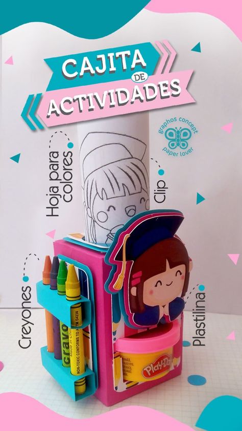 English and Spanish  -  Activity Box for children.  ✦ Crayon holder  ✦ Playdoh   ✦ Coloring sheets  ✦ Decorative clip  Measurements   2.36 inch wide  3.54 inch... How To Make Playdoh, Template Box, Crayon Holder, Activity Box, Gifts Wrapping, Kids Favors, Crayon Box, Easter Decorations Vintage, Easter Decorations Kids