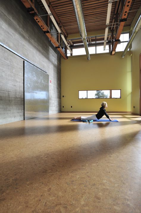 One of the many venues at Brasada Ranch. Our cork floors are great for yoga. Brick Yoga Studio, Yoga Flooring, Concrete Gym Floor, Yoga Building Architecture, Cork Flooring Yoga Studio, Yoga Retreat Architecture, Yoga Office, Brasada Ranch, Yoga Centre