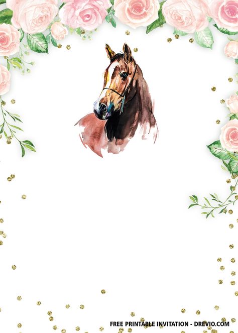 FREE Printable Horse Floral Vintage Invitation Templates | FREE Invitation Templates - Drevio Horse Invitations Free Printable, Horse Party Invitations Printable Free, Horse Birthday Invite, Horse Birthday Party Themes, Horse Printables Free, Horse Birthday Invitations Free, Horse Party Invitations, Horses Birthday, Horse Birthday Party Invitations