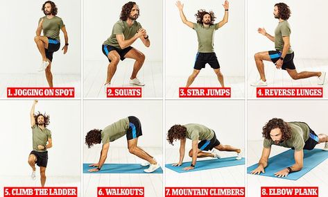 How to do a full workout in just 24 minutes: JOE WICKS sets out an eight-exercise session | Daily Mail Online Joe Wicks Workout, Joe Wicks 90 Day Plan, Star Jumps, Joe Wicks, Maximum Effort, Body Coach, 90 Day Plan, Full Workout, Fitness Fun