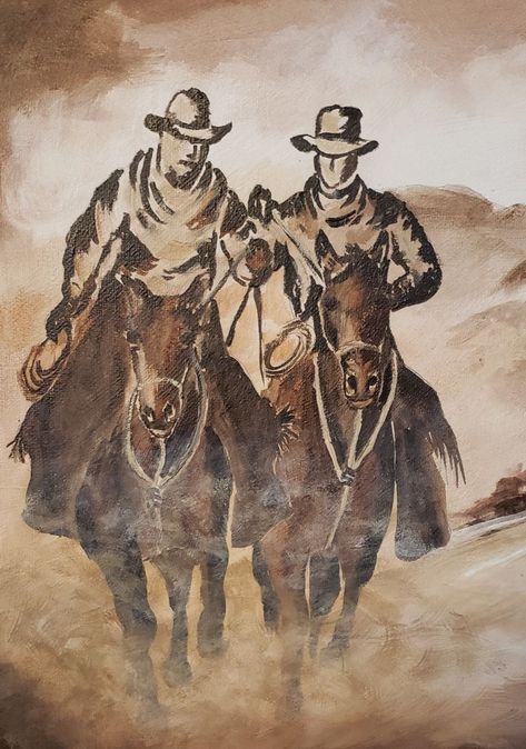 Cowboys in the dust, 'Lefty and Slim'. Watercolor on Canvas. Artist DeVye Primeaux Cowboy Acrylic Painting, Picture Story Prompts, Watercolor On Canvas, Watercolor Canvas, Old West, Painting Ideas, Art Sketches, Watercolor Paintings, Acrylic Painting