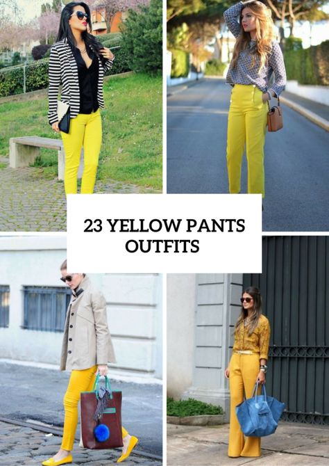 Spring Outfits With Yellow Pants For Women Yellow Capris Outfit, Bright Yellow Pants Outfit, Yellow Capri Pants Outfit, Yellow Trouser Outfit Women, What To Wear With Yellow Pants, Outfits With Yellow Pants, Yellow Pants Outfit Work Attire, Yellow Trousers Outfit, Yellow Jeans Outfit