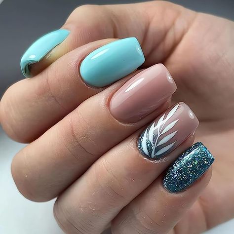 Dip Powder Nails Summer 2024, Nails Pics, Summer Dip, Dip Nail, Nagel Tips, Lady Fingers, Flower Nail Designs, Fake Nails With Glue, Blue Nail