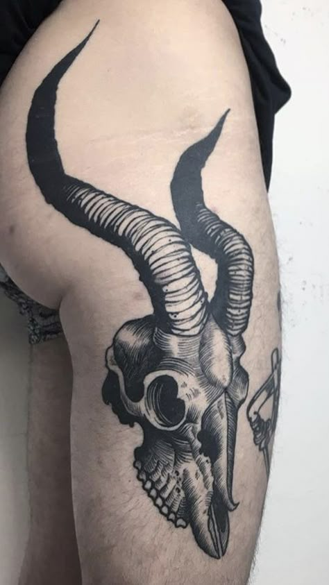 Dreamcore Tattoo, Arte Aries, Getting A Divorce, Tattoo Sleeve Filler, Feminine Skull Tattoos, Ram Tattoo, Woodcut Tattoo, Engraving Tattoo, Blackout Tattoo