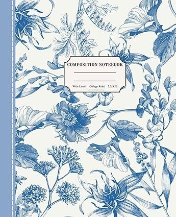 Vintage Botanical Composition Notebook: Pastel Blue Floral Print Cottagecore Aesthetic Journal, Cute Notebook For Girls, Stitched Detail Effect, College Ruled Wide Lined: Print, Zeon: Amazon.com: Books Diy Notebook Cover, Composition Notebook Covers, Journal Cute, Floral Toile, Diary Covers, Notebook Cover Design, Book Cover Template, Aesthetic Journal, Botanical Illustration Vintage